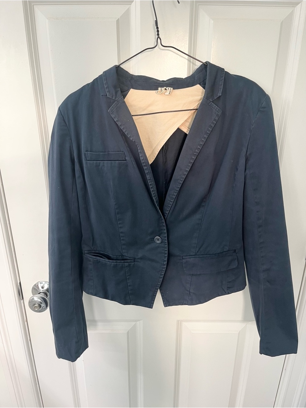 Free People cotton cropped blazer navy blue